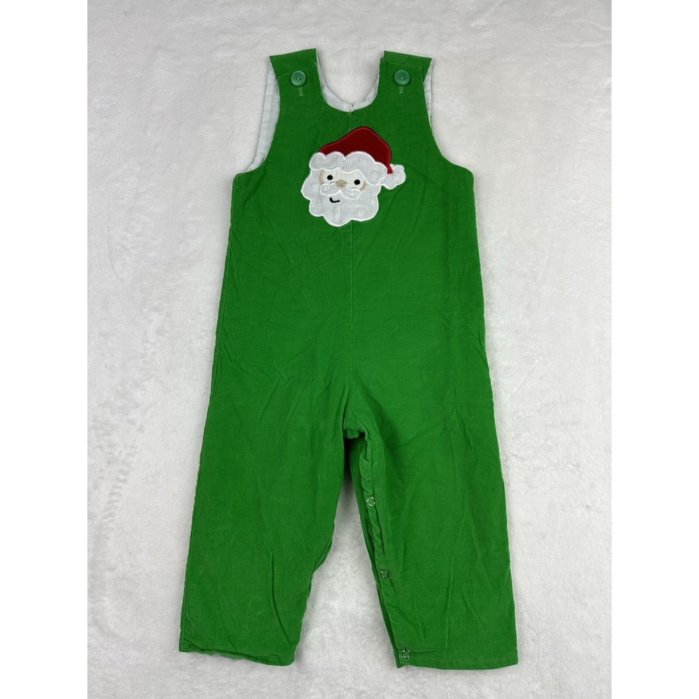 Lolly Wolly 2T Green Corduroy Santa Christmas  Longall Romper Overalls‎